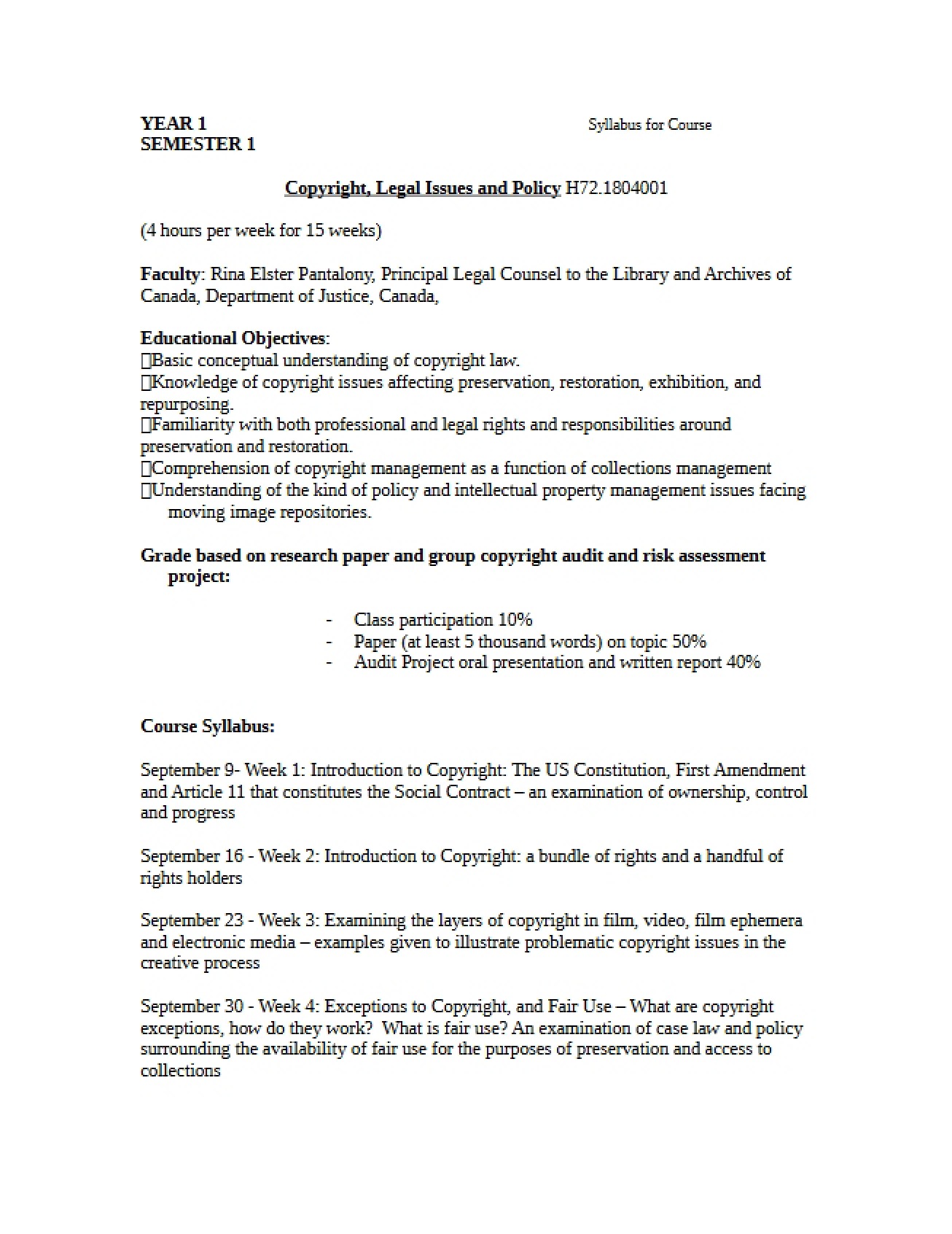 Syllabus for CINE-GT 1804 - Copyright Legal Issues and Policy