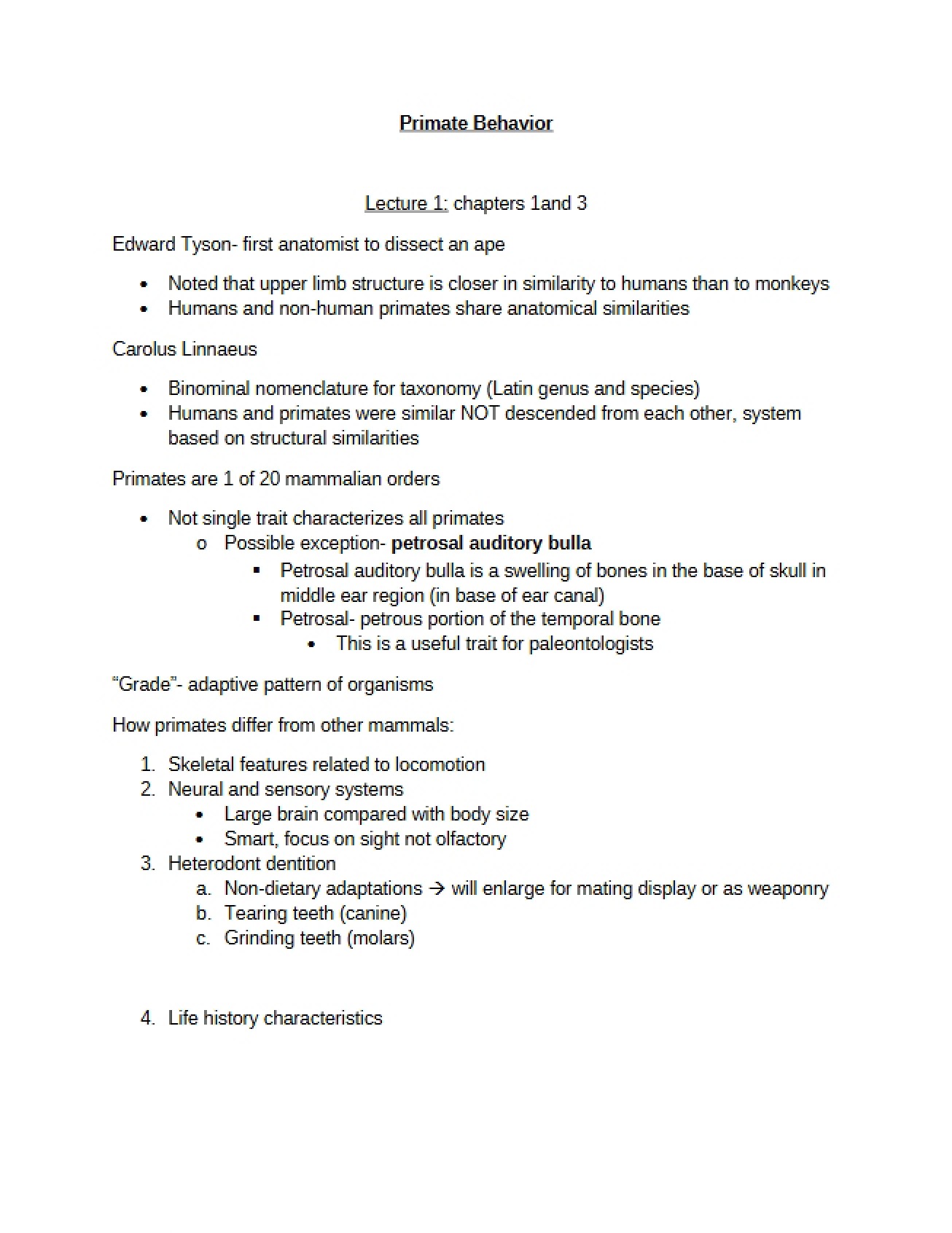 Lecture Notes on Primate Behavior