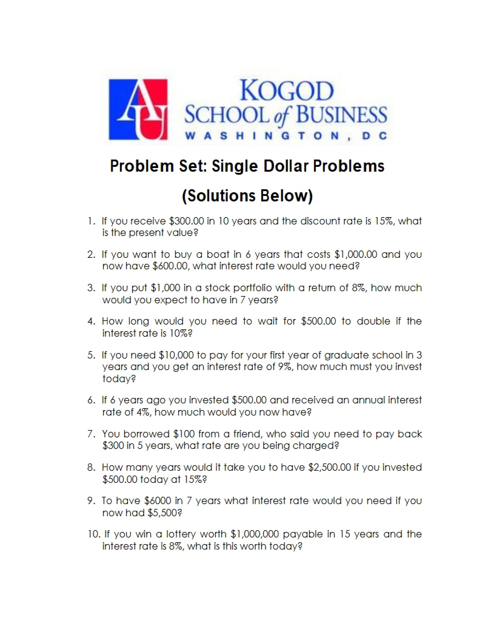 Single Dollar Problems (Set)