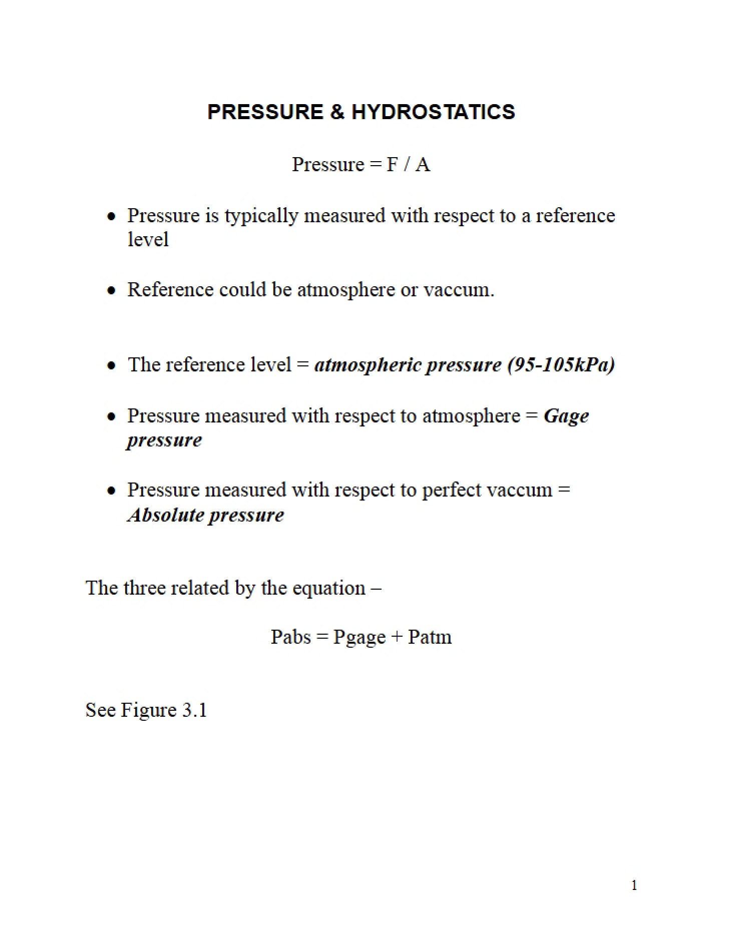 Hydrostatics and Pressure