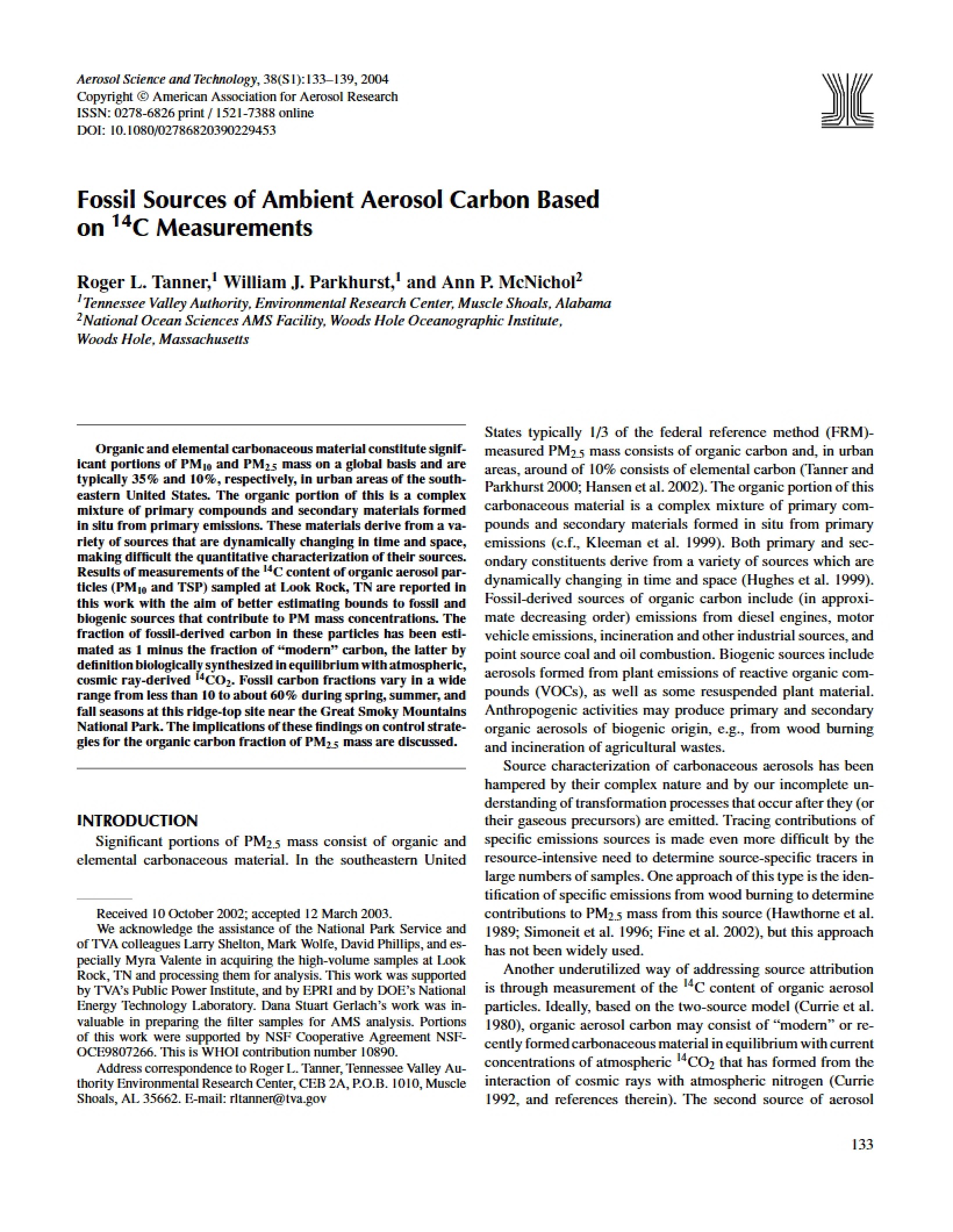 14C Measurements of Ambient Aerosol Carbon Fossil Sources