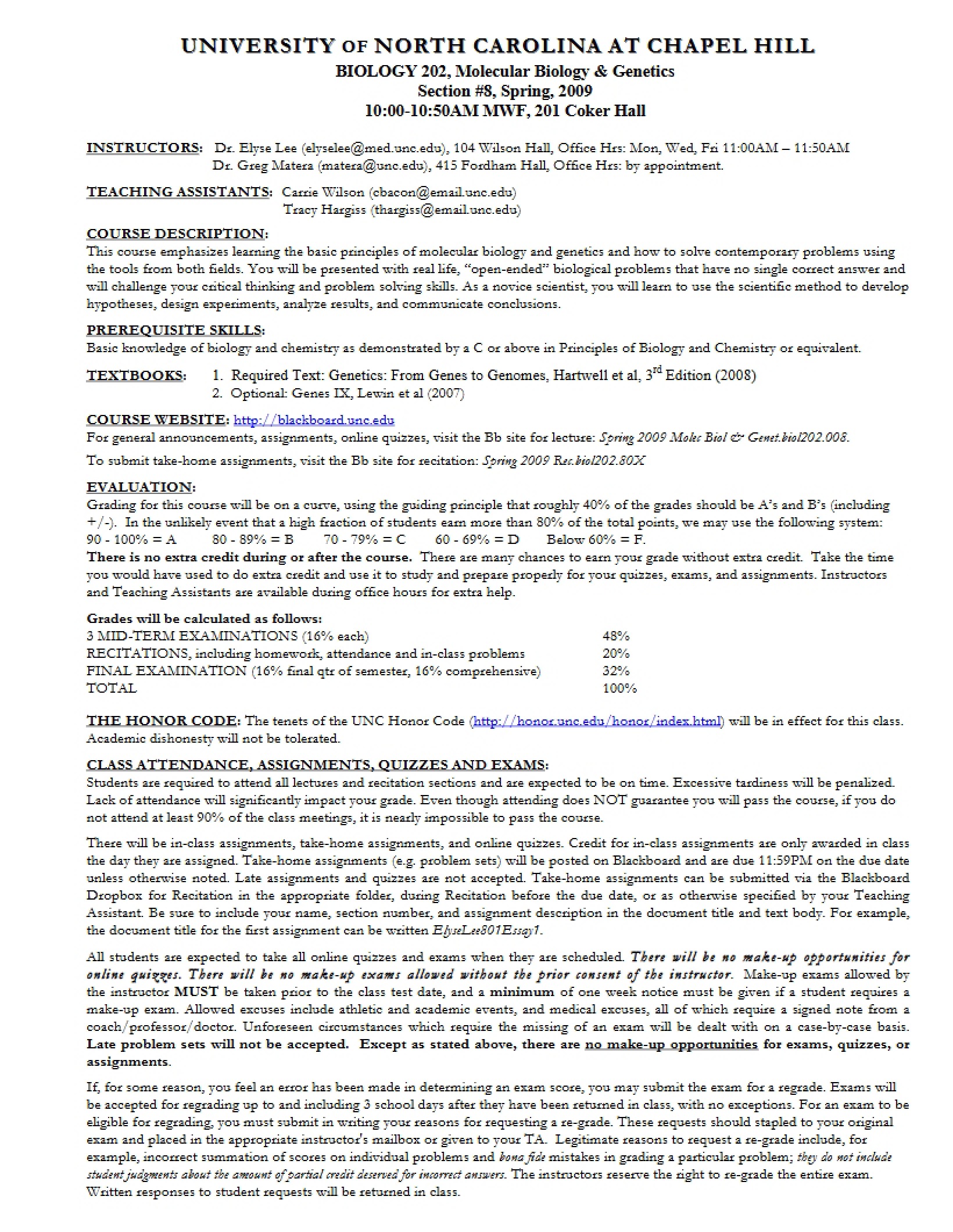 Course Outline for Biol 202