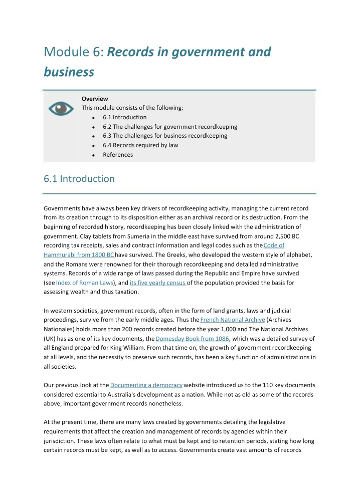 Government and Business Records - Module 6