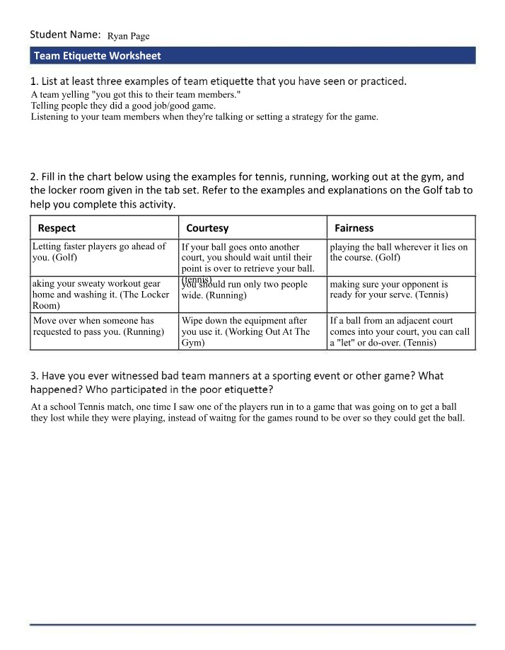 Worksheet - Team Etiquette