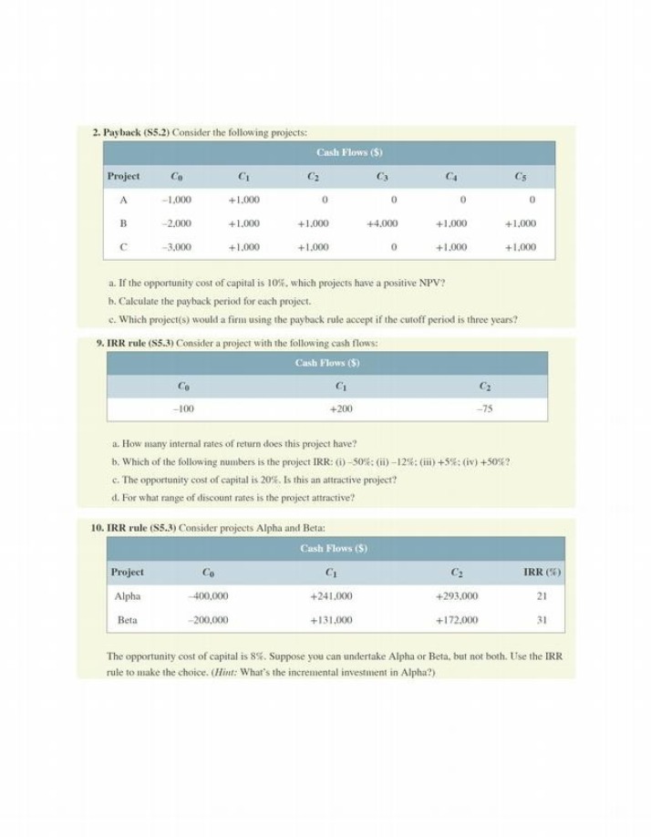 Analysis of Payback Periods and Positive NPV Projects