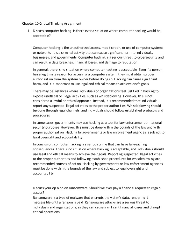 CJC151 - Chapter 10 Critical Thinking Assignment