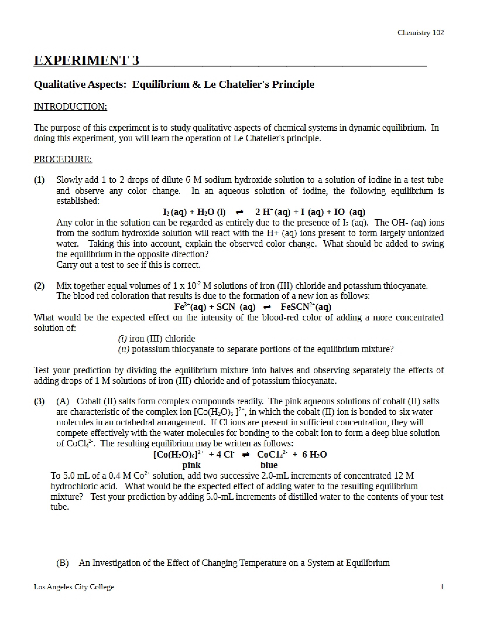 Le Chatelier's Principle and Equilibrium