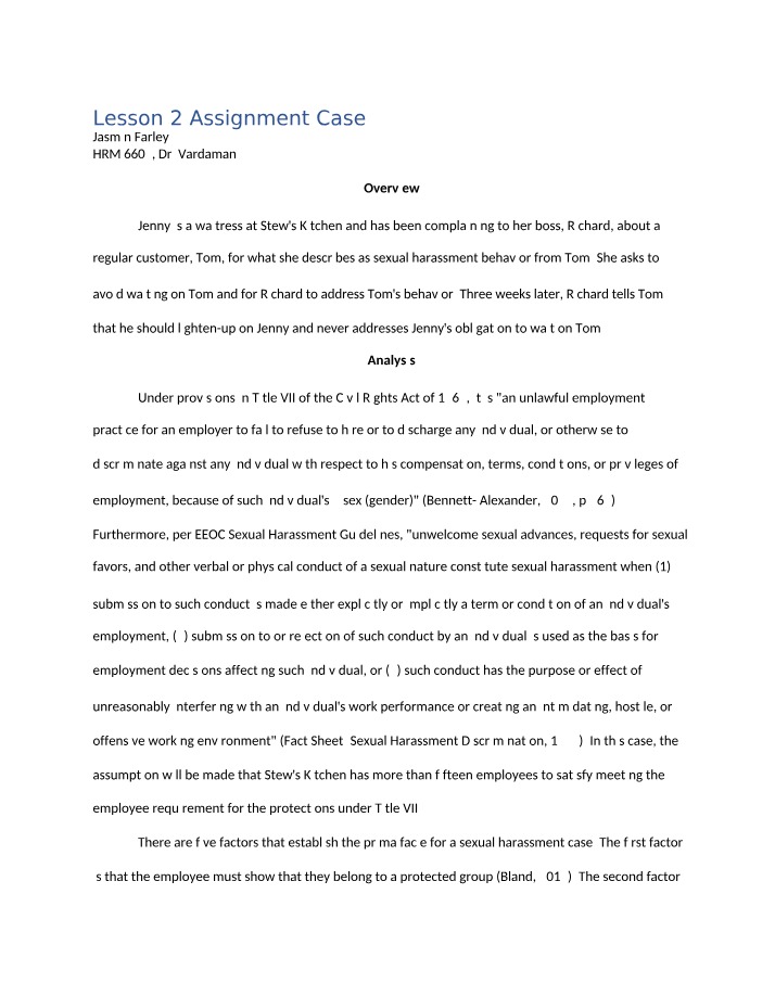 Workplace Sexual Harassment - A Case Study