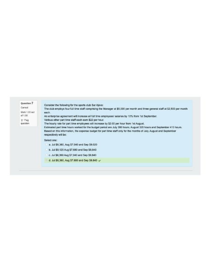 Expense Budget Calculation for Part Time Staff - July to September