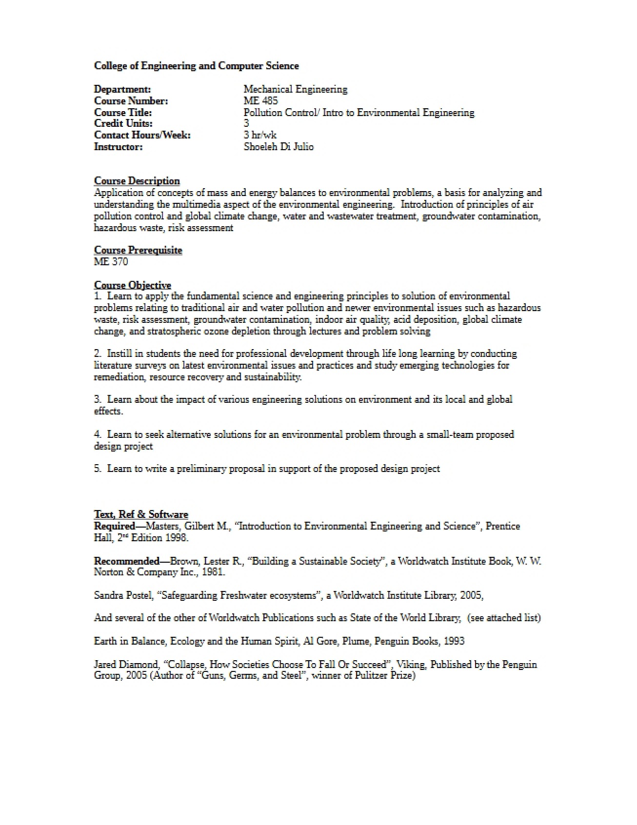 Environmental Engineering Syllabus