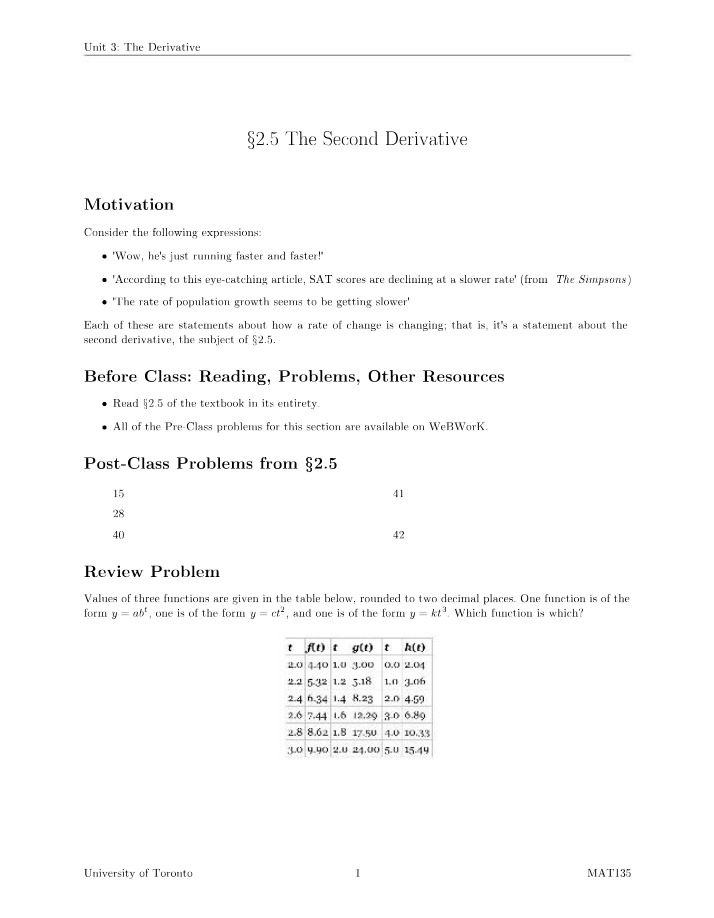 Rates of Change and the Second Derivative