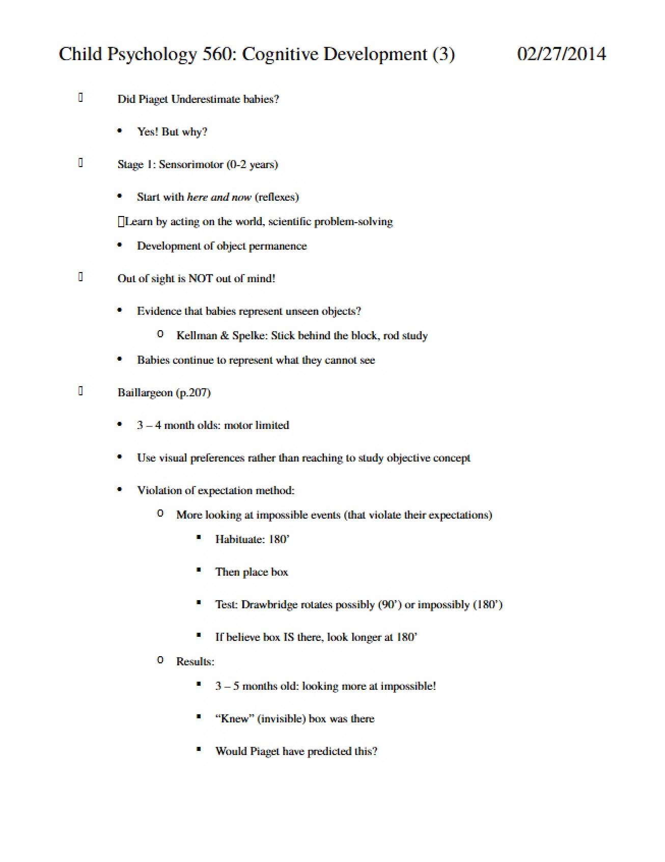 Class Notes for Child Psych 560