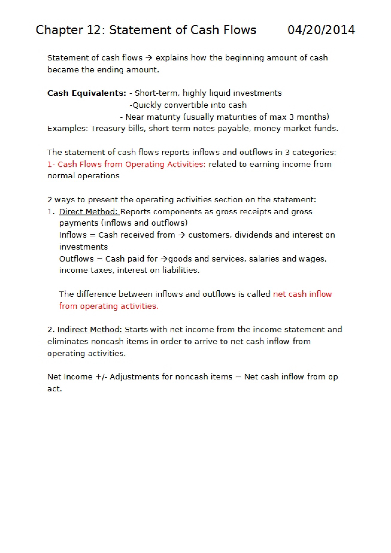 Chapter 12 Cash Flows