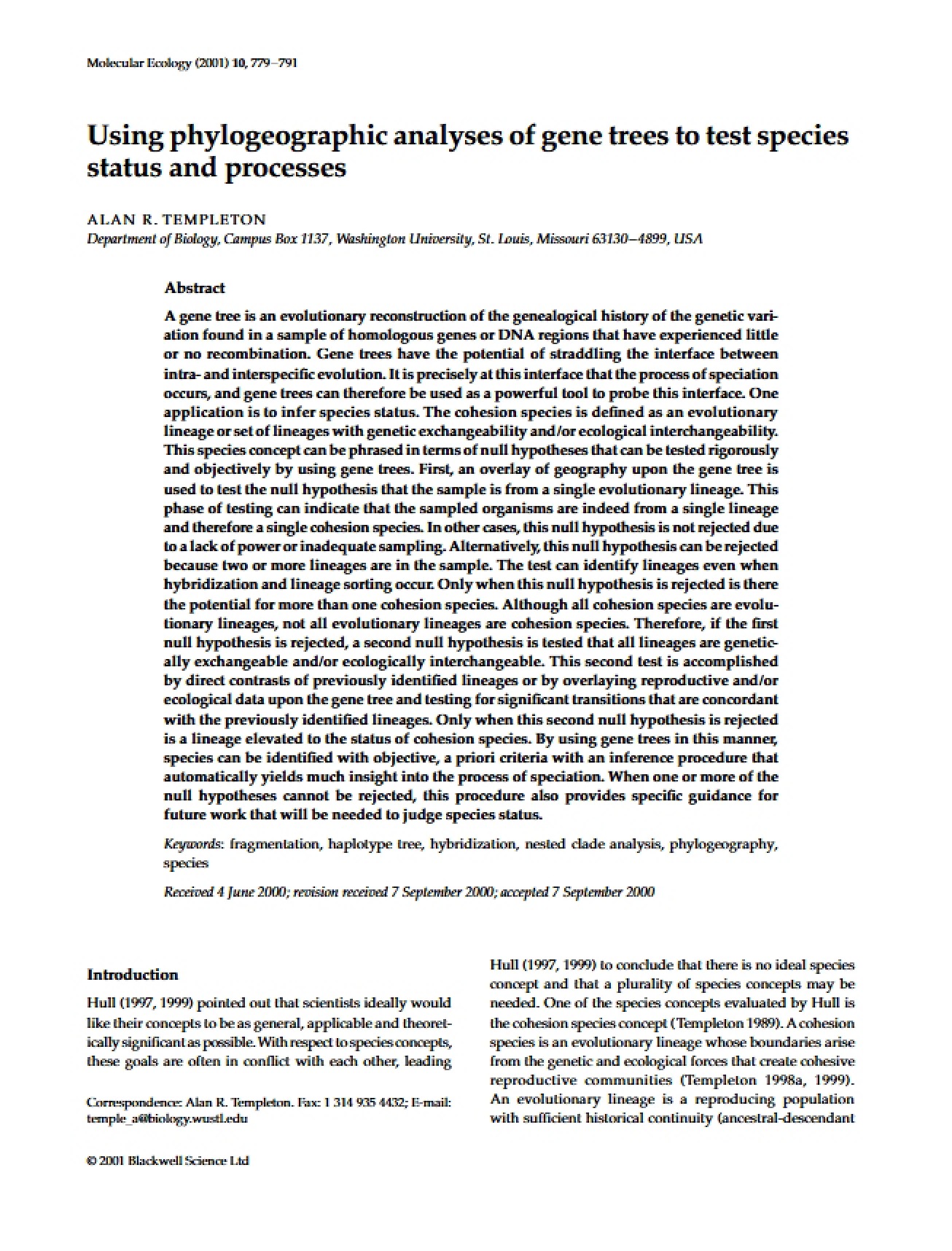 Testing Species Status via Phylogeographic Gene Tree Analysis