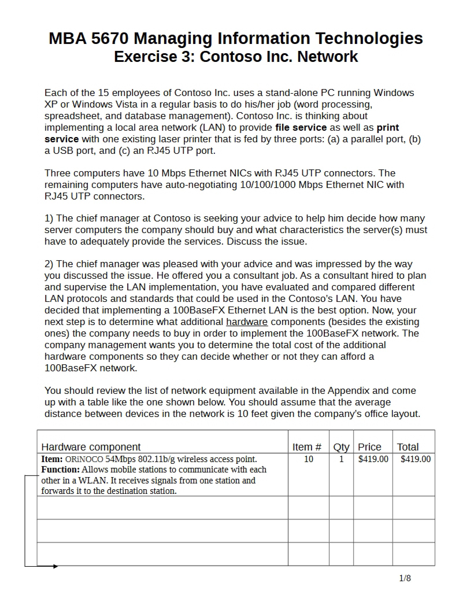Management of IT Exercise