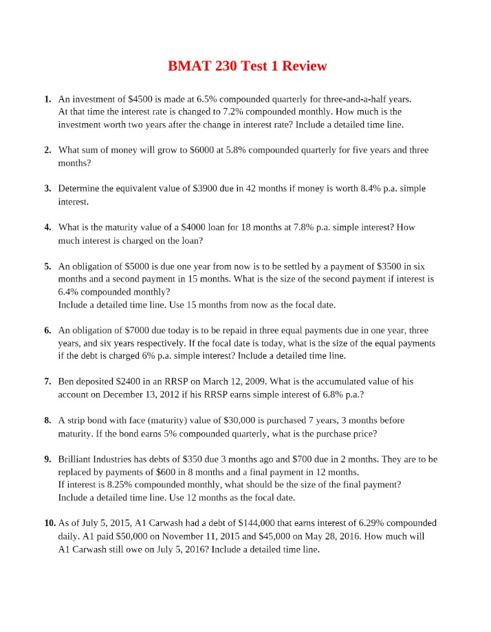 BMAT230 Test 1 Review