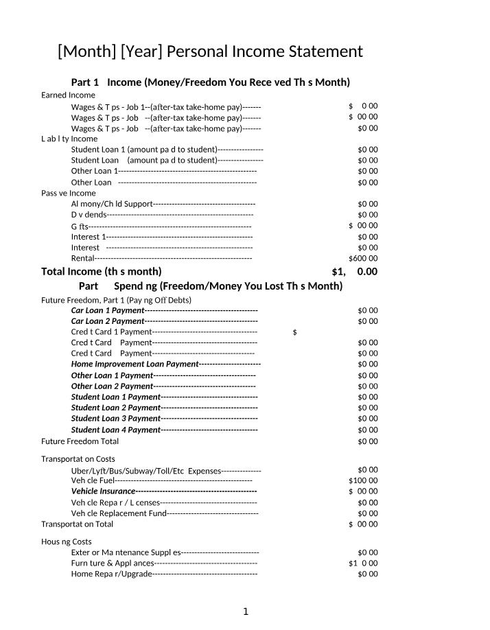 Statement of Personal Income