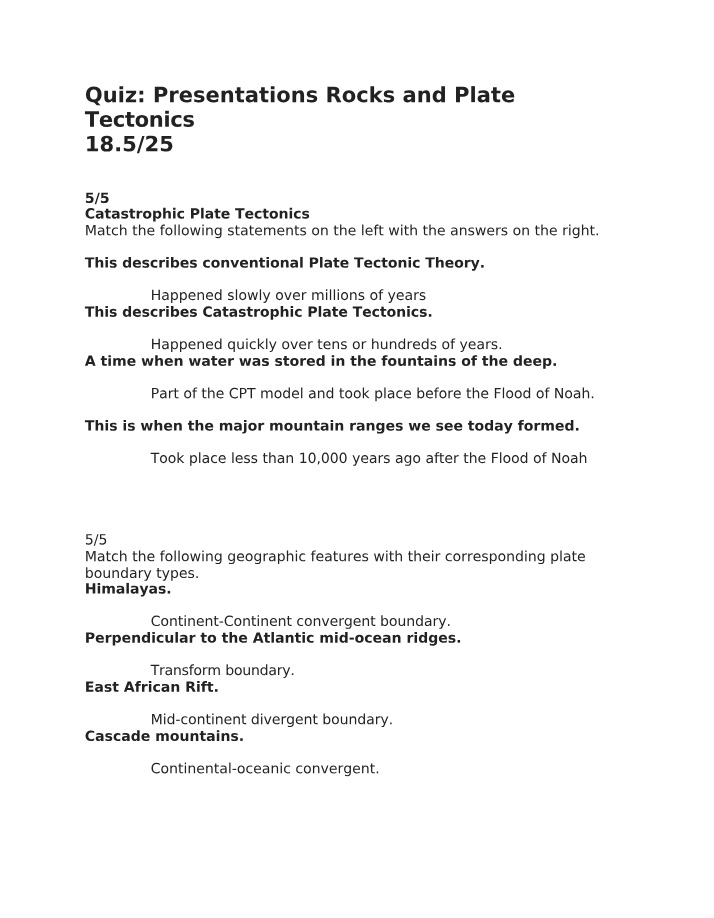 Quiz - Rocks and Plate Tectonics Presentations
