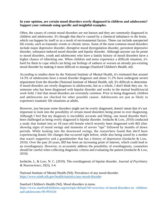 Causes and Diagnosis of Mood Disorders in Children and Adolescents