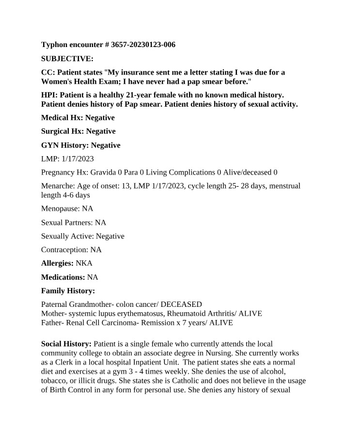 Women's Health Exam - Pap Smear for 21-Year-Old Female