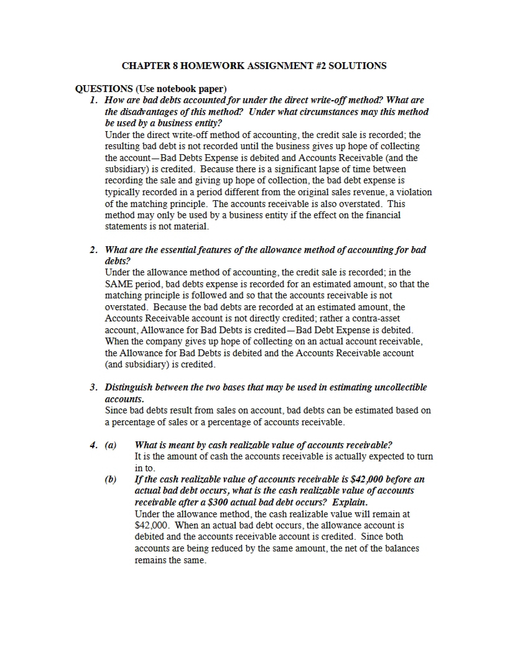 Solutions for Homework Two (Chapter Eight)