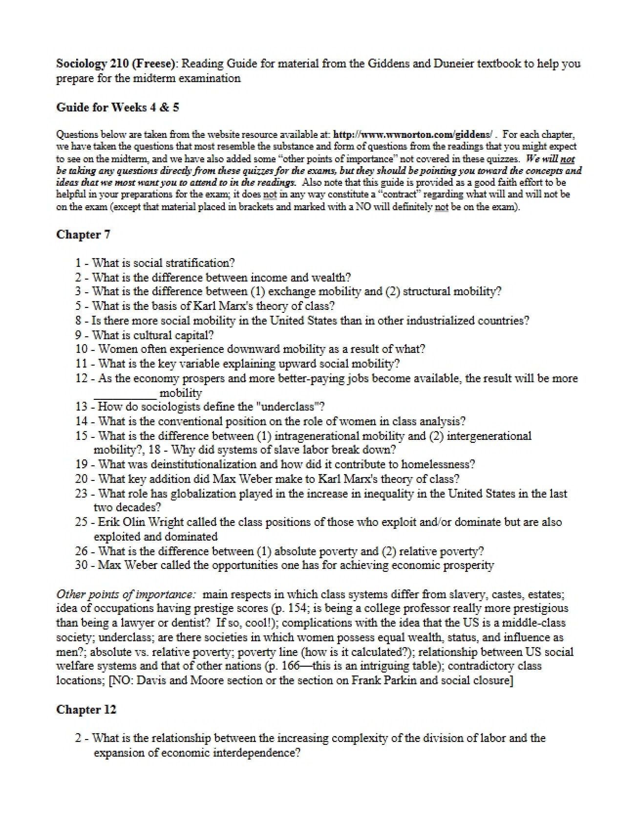 Reading Guide for Sociology 210