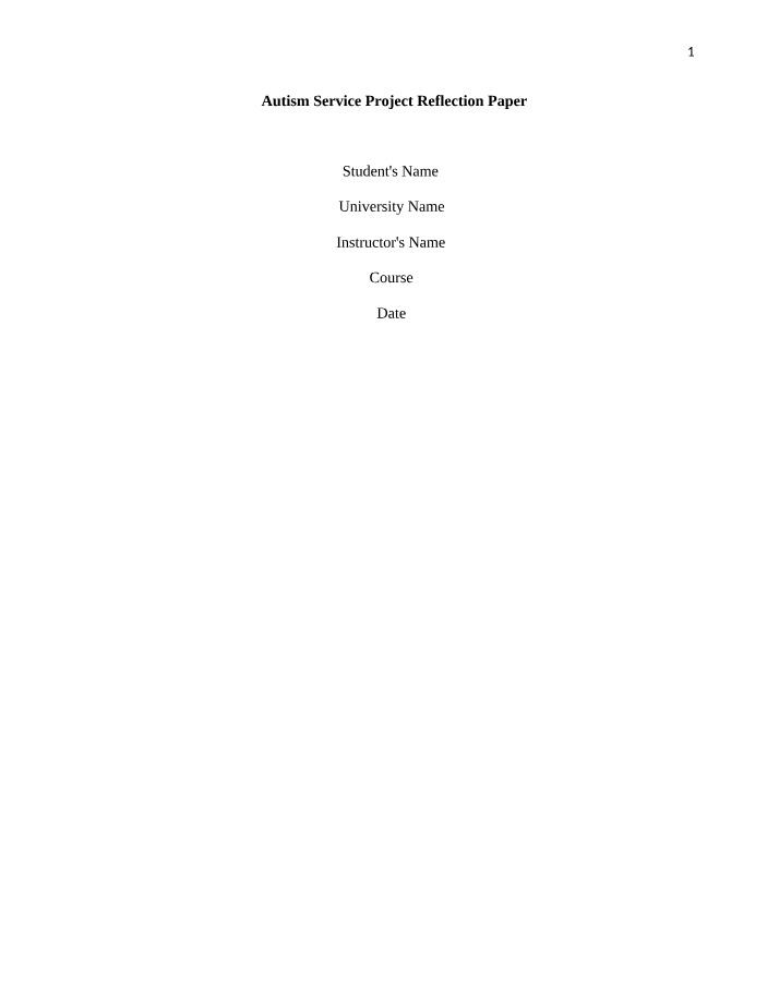 Reflection Paper on the Autism Service Project