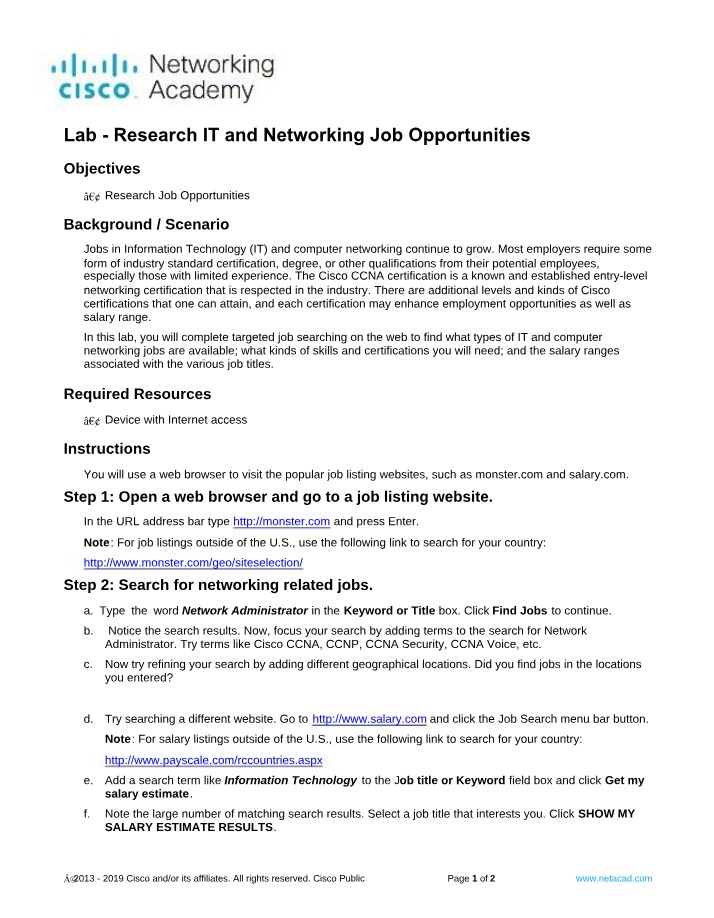 IT and Networking Job Opportunities Research Lab