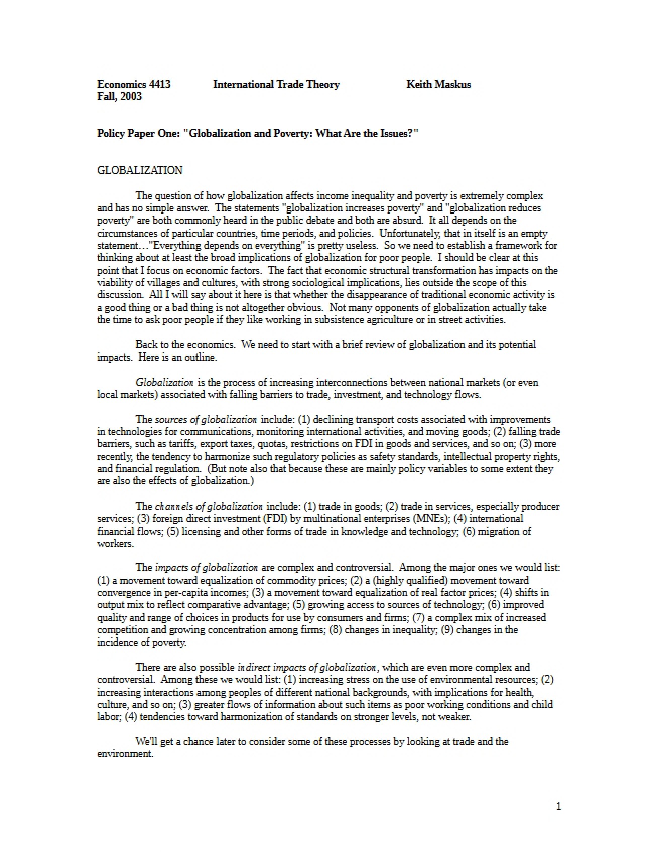 Globalization and its Effect on Poverty