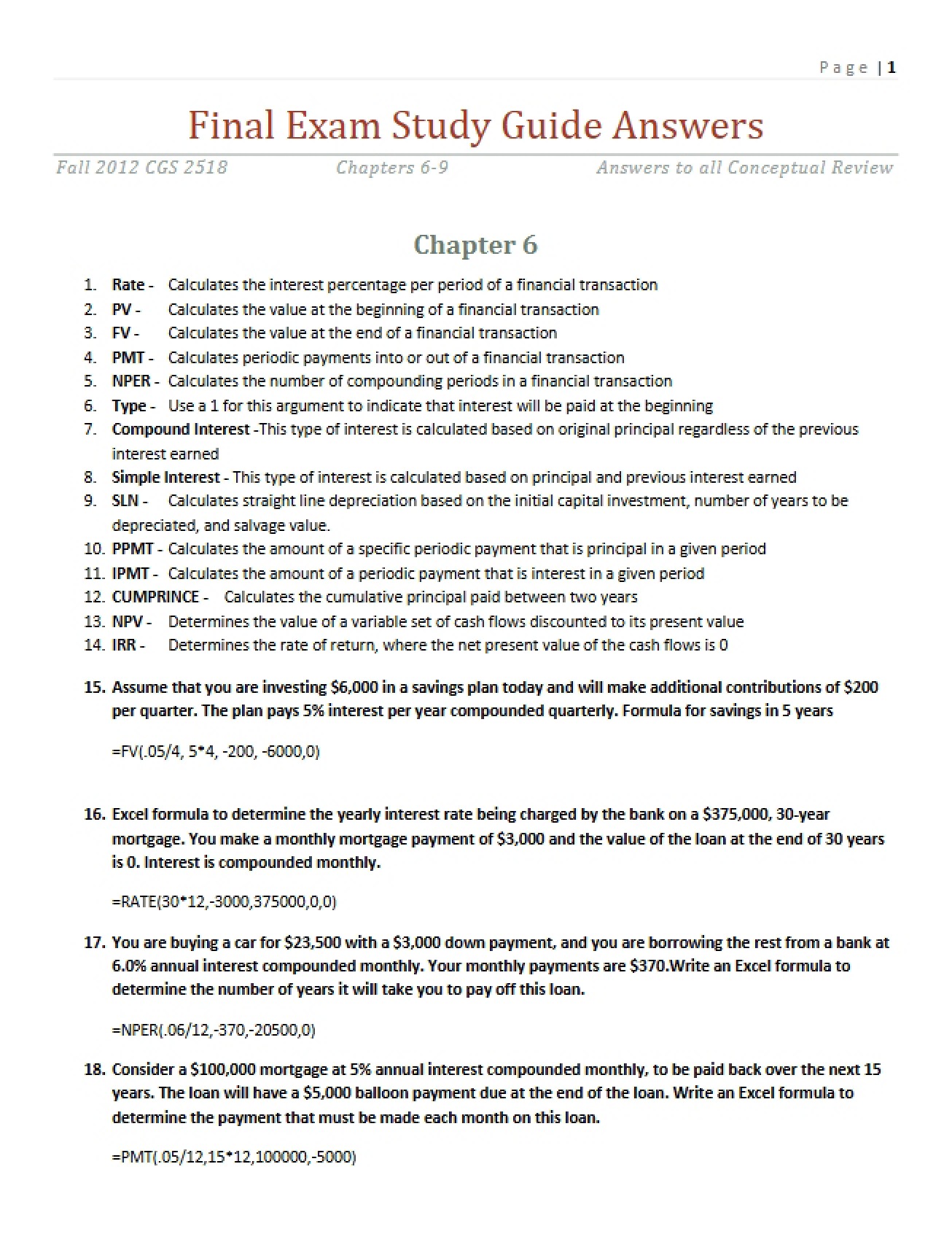 Answer Key for Final Exam Study Guide (Part 7)