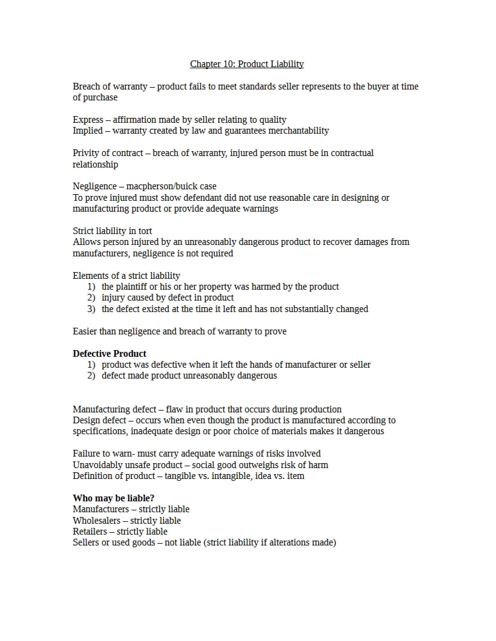 Liability of Products