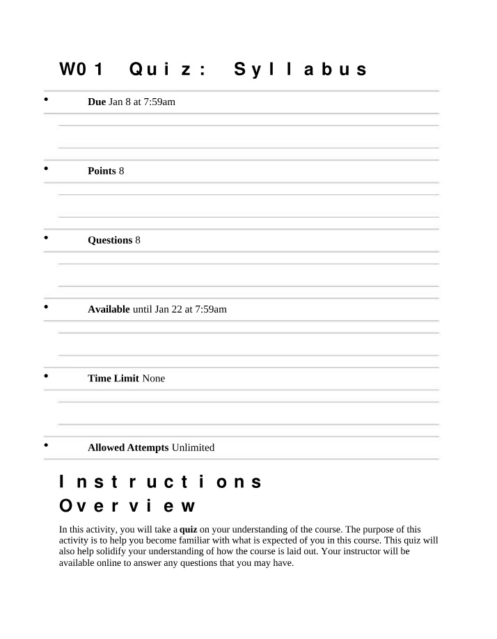 W01 Quiz - Syllabus and Expectations