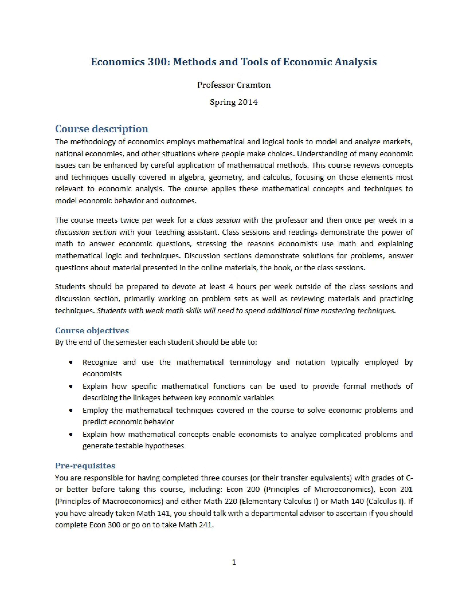 ECON 300 Syllabus