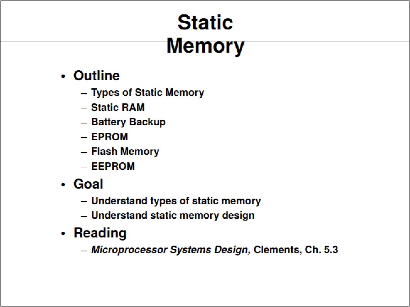 Overview of Static Memory