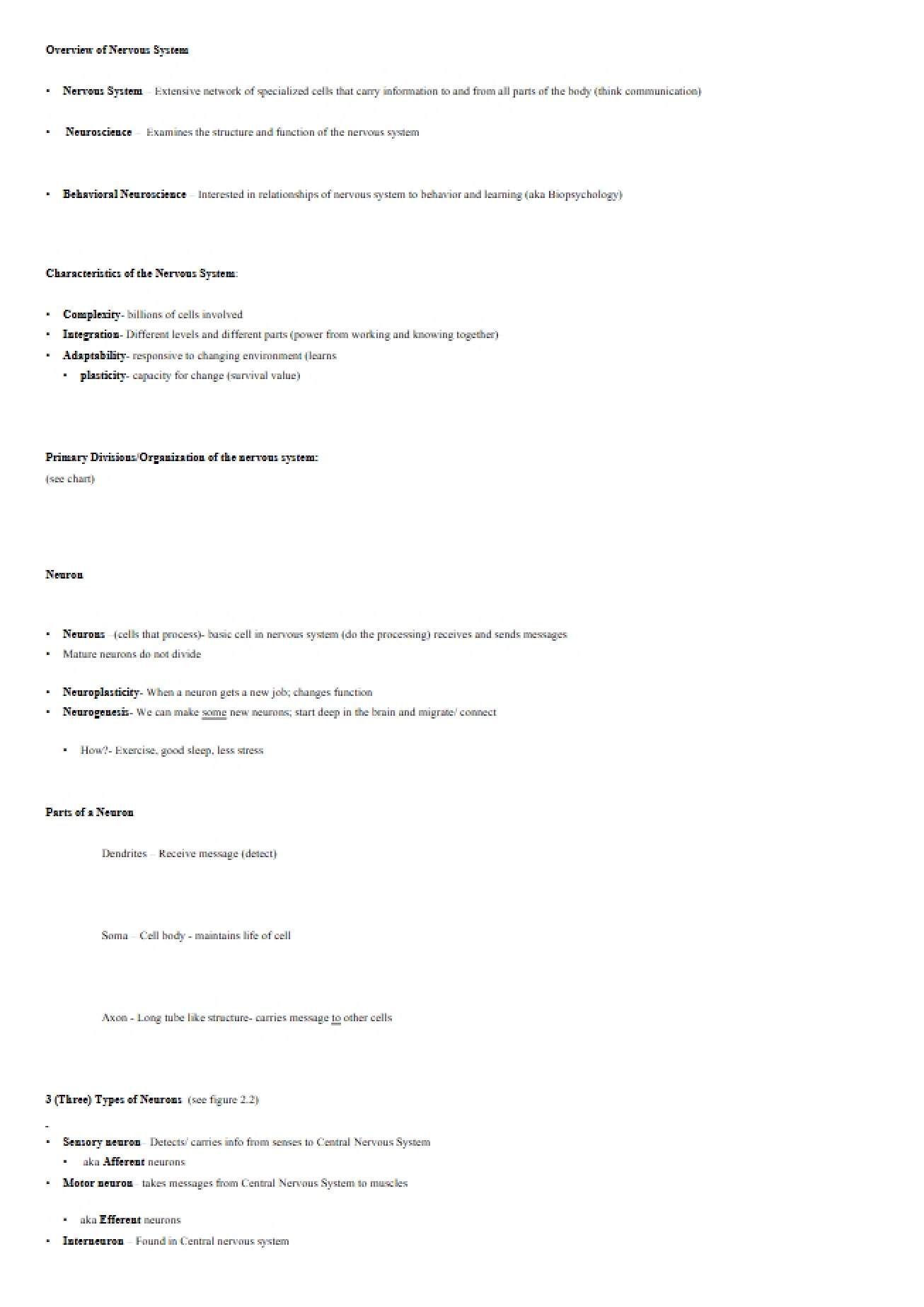 Nervous System Overview - 6 Pages
