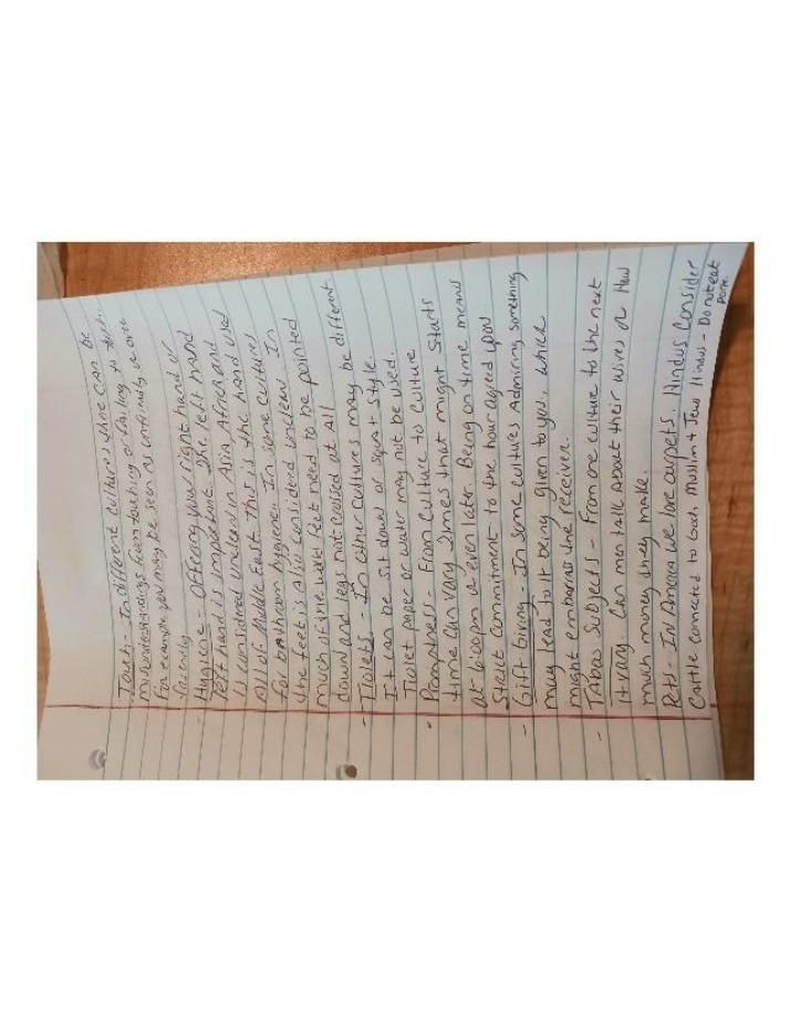 Notes on Cultural Differences in Hygiene, Punctuality, and Gift Giving
