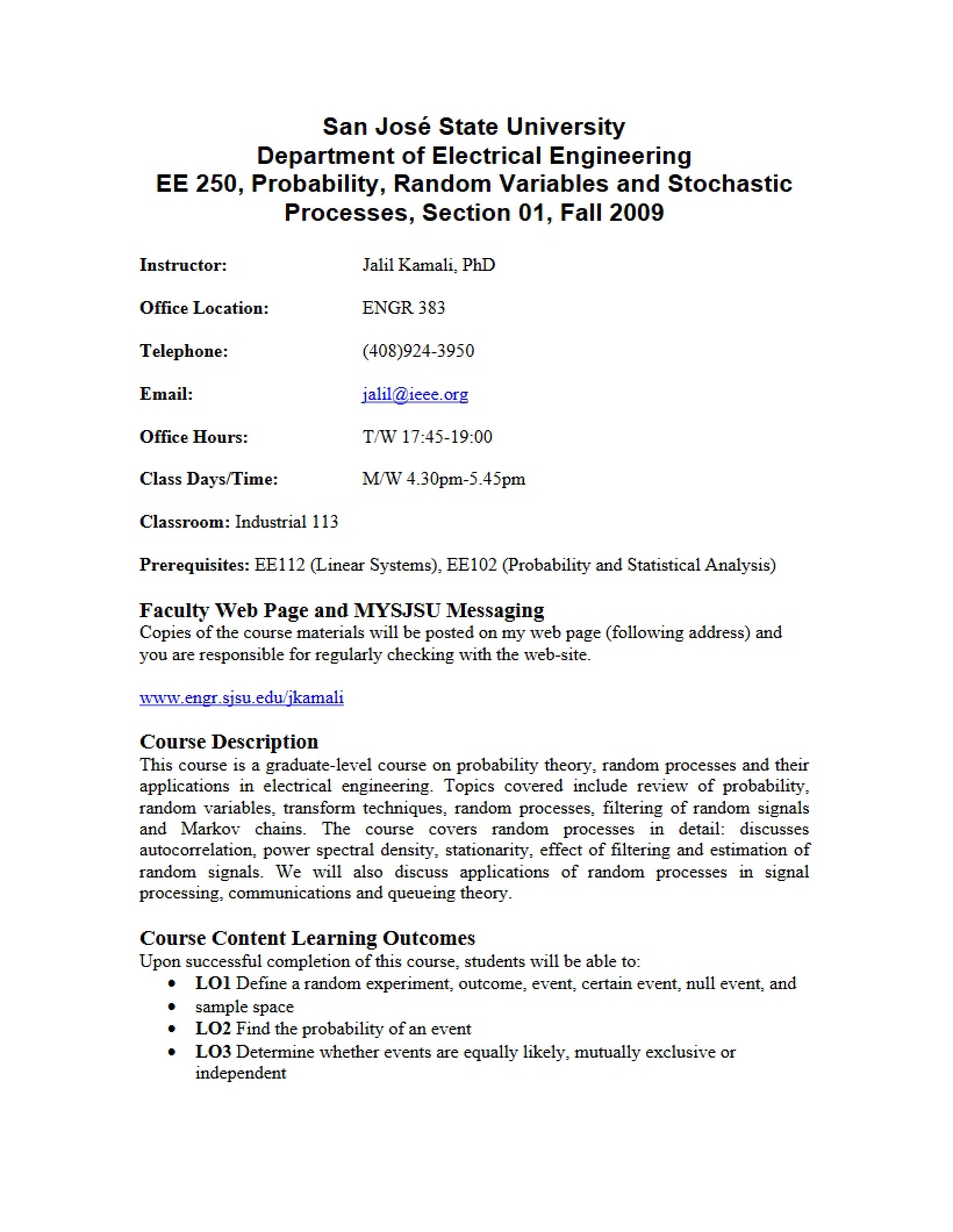Green Sheet for EE 250 (Fall 09 - Kamali)