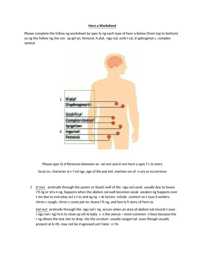 Worksheet on Hernia