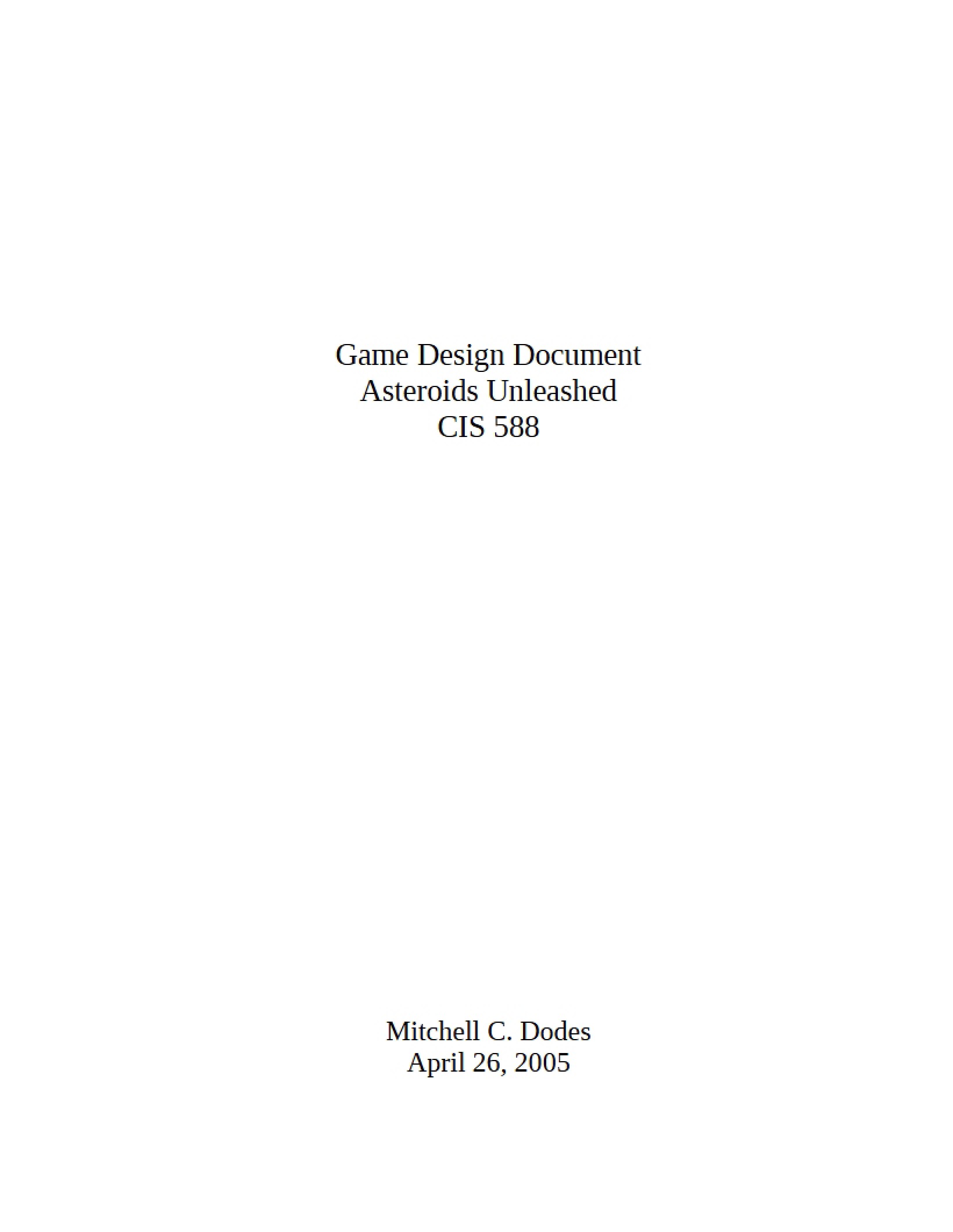Asteroids Unleashed Design Document