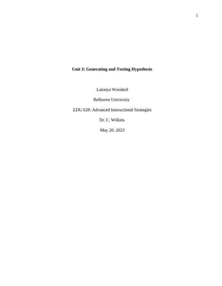 Generating and Testing Hypothesis - Unit 3