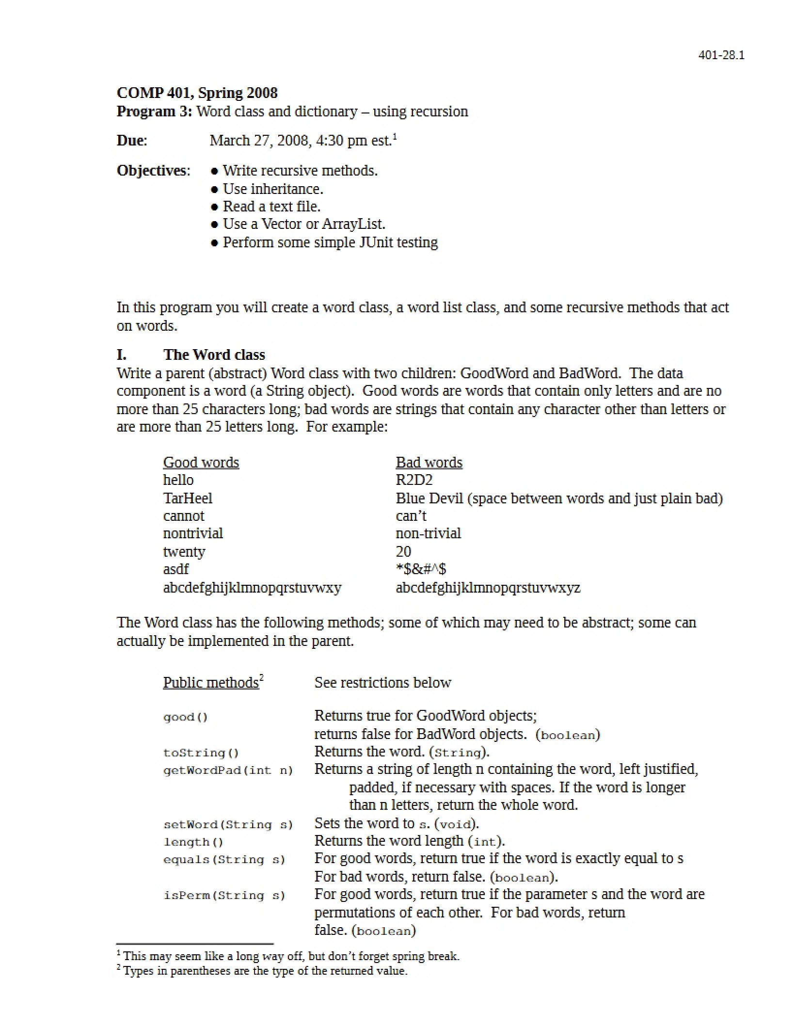Recursive Dictionary and Word Class Program Three