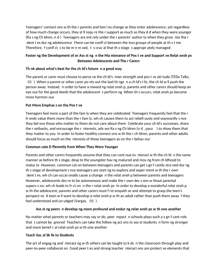 Relationships Between Adolescents and Their Carers