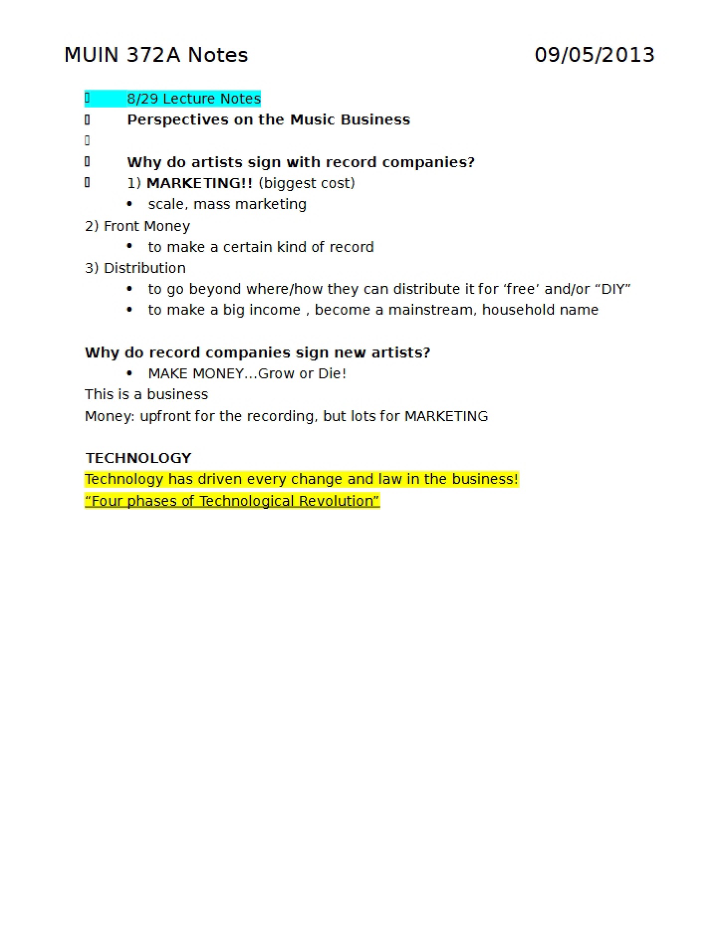 Class Notes MUIN 287