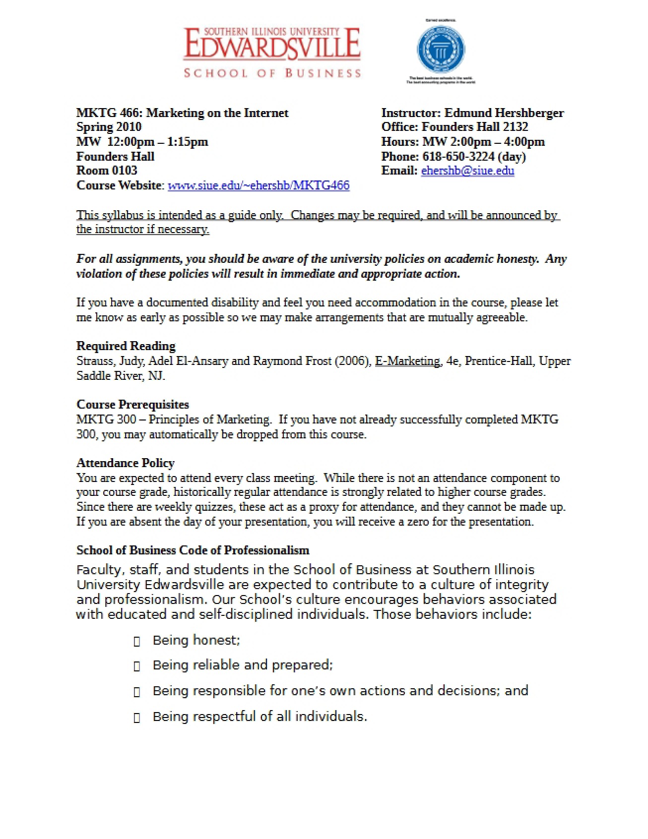 Marketing on the Internet Course Syllabus