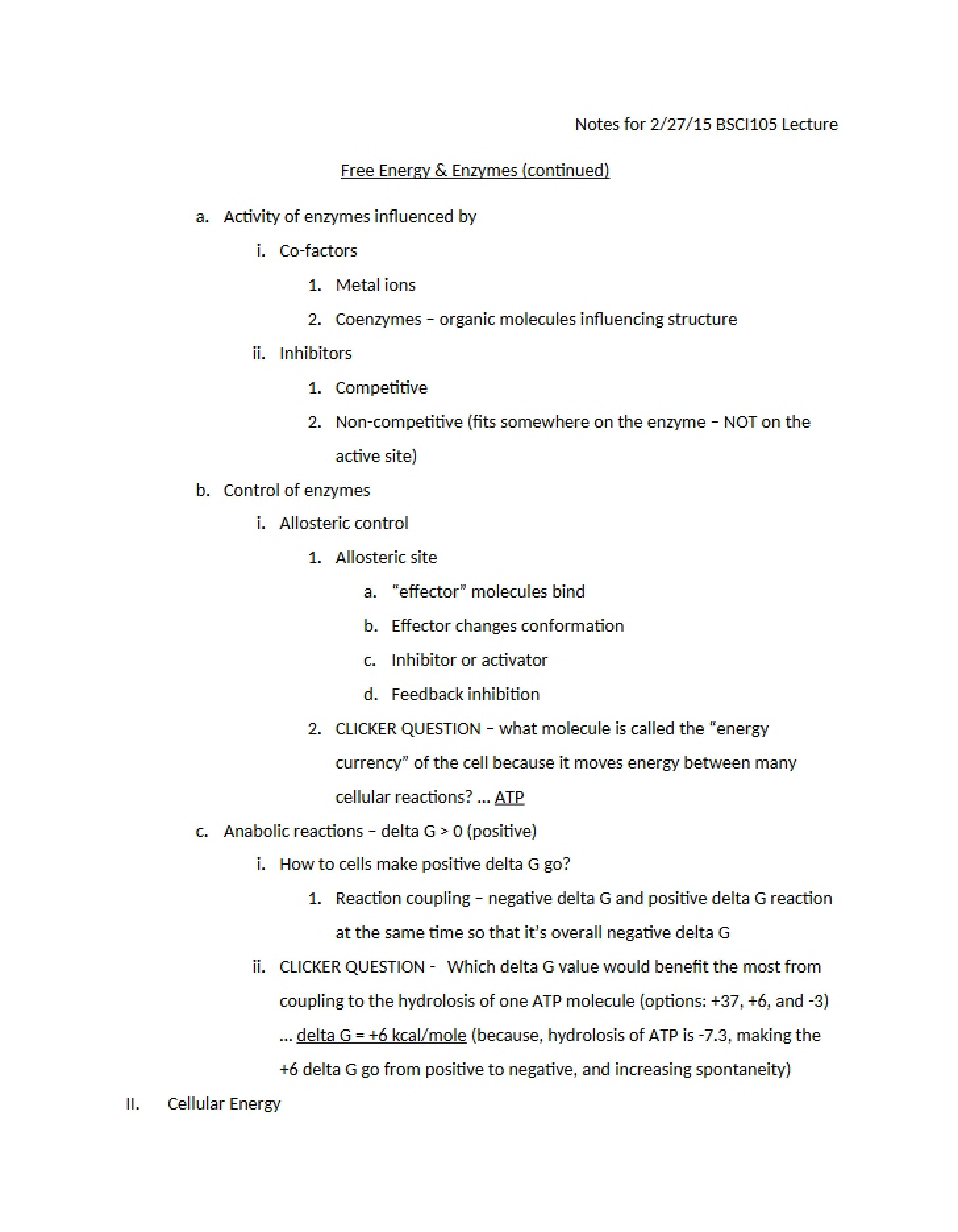 Free Energy and Enzyme Function