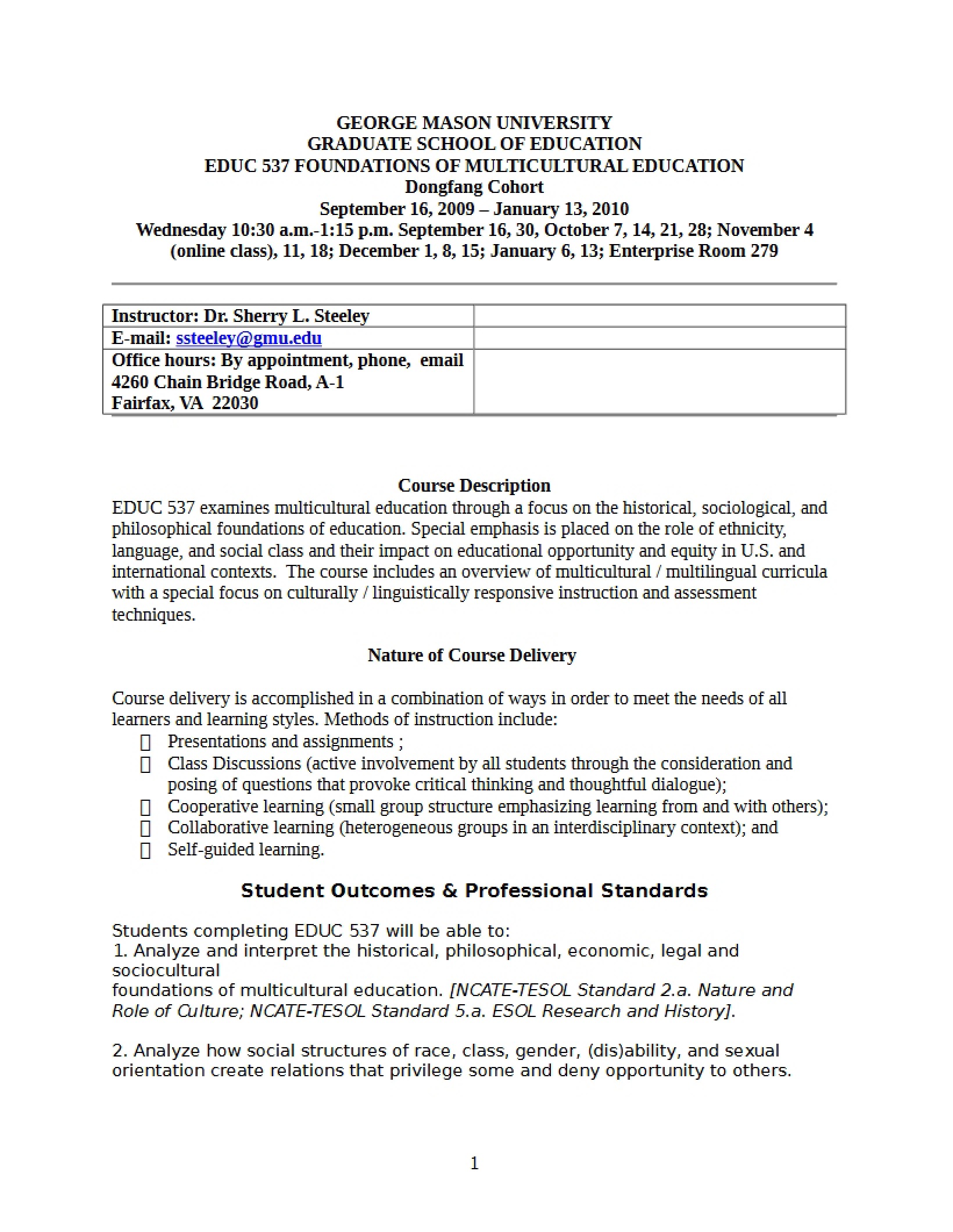 Intro to Culturally and Linguistically Diverse Learners Syllabus