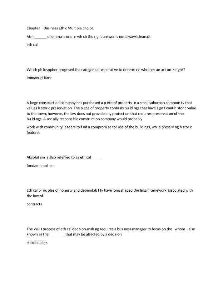 Chapter 3 - Business Ethics Multiple Choice