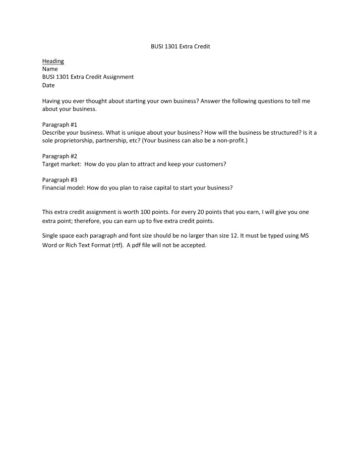 Extra Credit Assignment - BUSI 1301