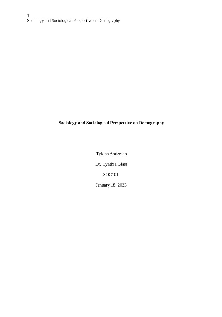 Sociology and Demography - Sociological Perspectives