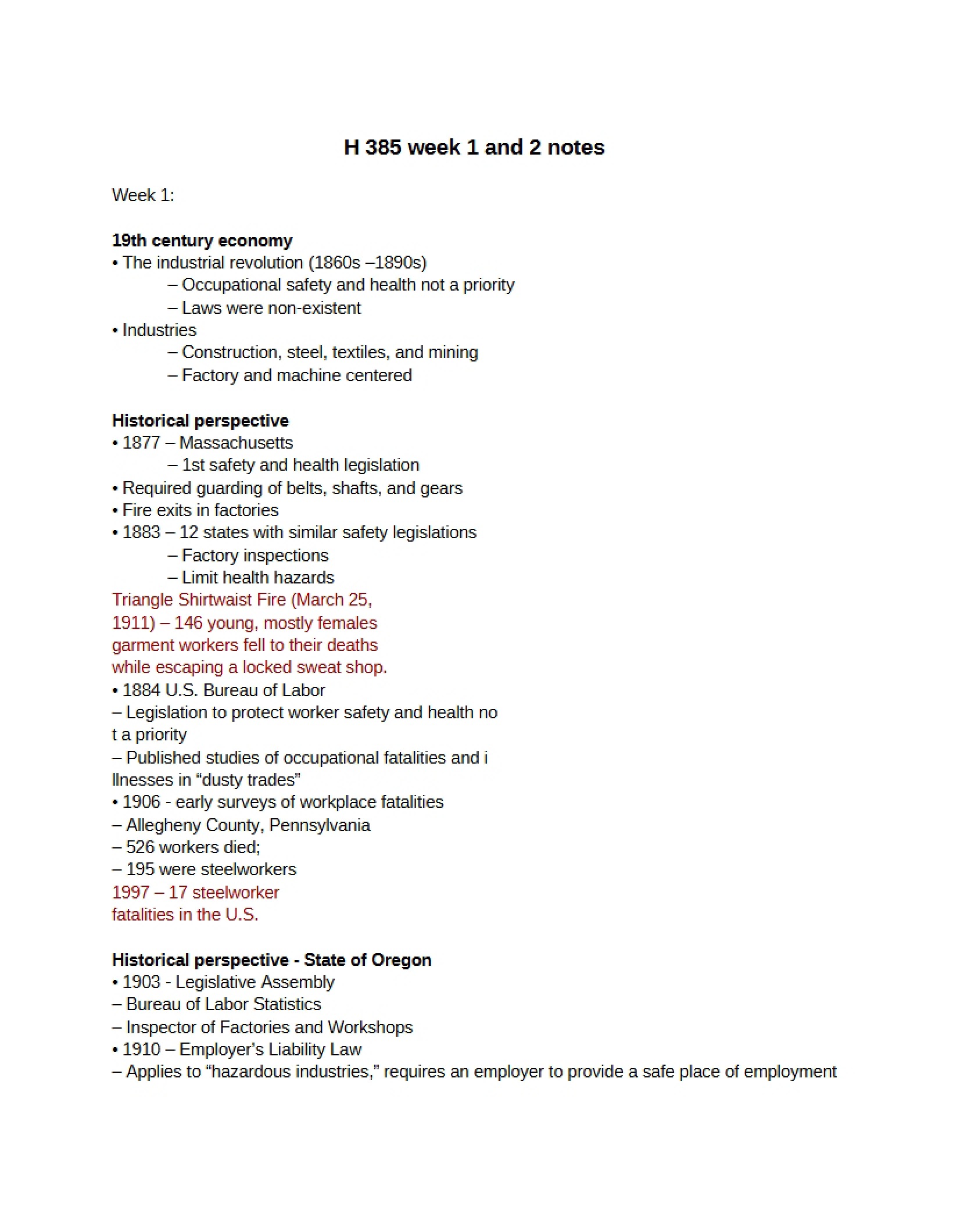 Safety Standards Notes Weeks 1-2